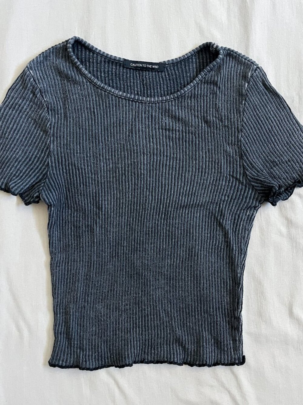 Charcoal Grey Textured Cropped T-Shirt